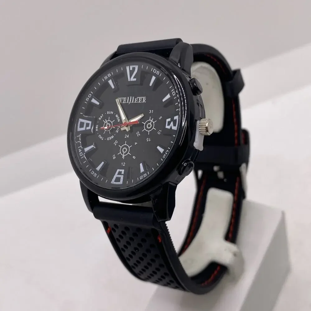 GT Mens Racing Style Rugged Rubber Black Red Watch New Battery